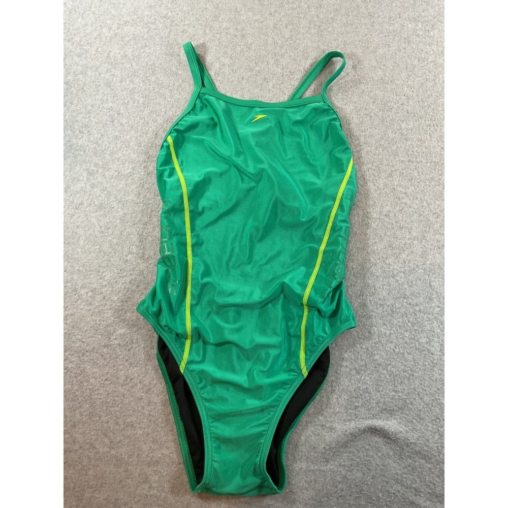 Speedo Womens Green Endurance One Piece Swimsuit Size 12/38 Swimwear #675
